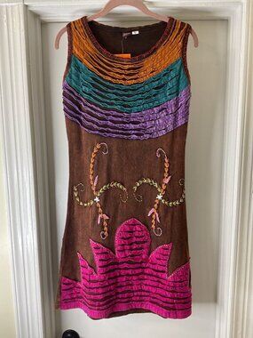 KPC Bohemian Embroidered Mini-Dress Size XXL Handmade Nepal Stone Washed Ruffled